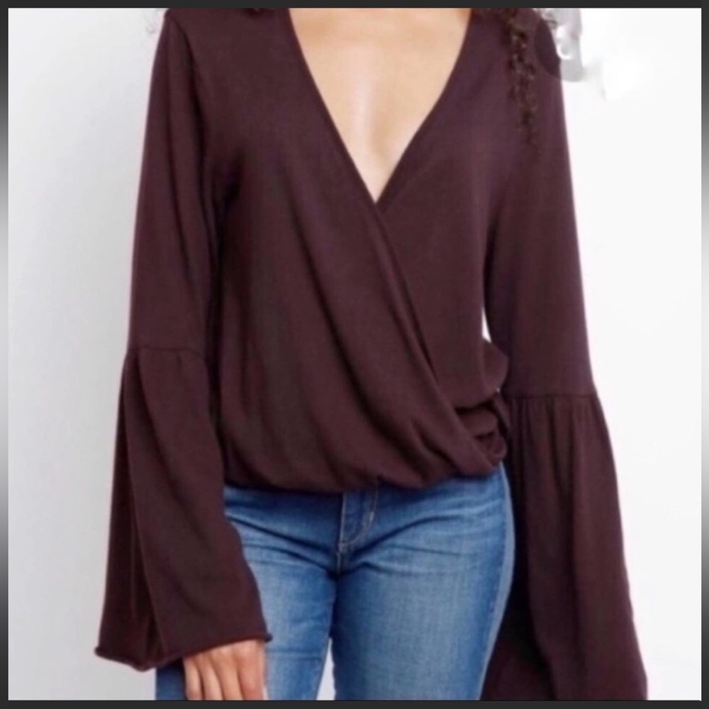 CHASER purple long bell sleeve top
